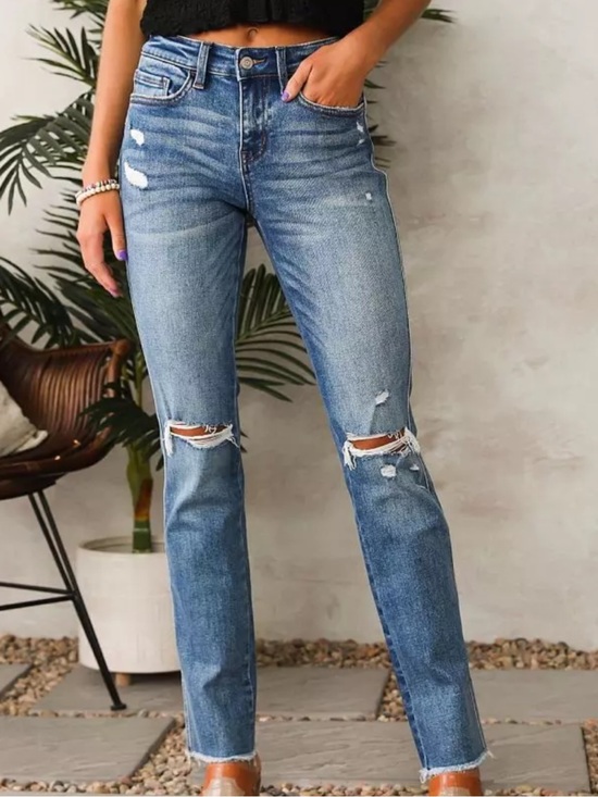 Flying Monkey Denim - Flying Monkey Mid Rise Straight Stretch Distressed Jeans